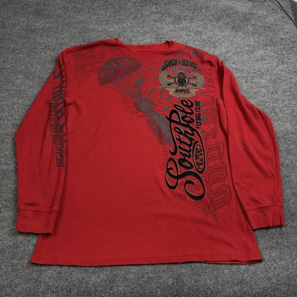 Vtg Southpole Mens Sz 4XL Red Thermal Knit Long Sleeve Graphic Shirt Y2K